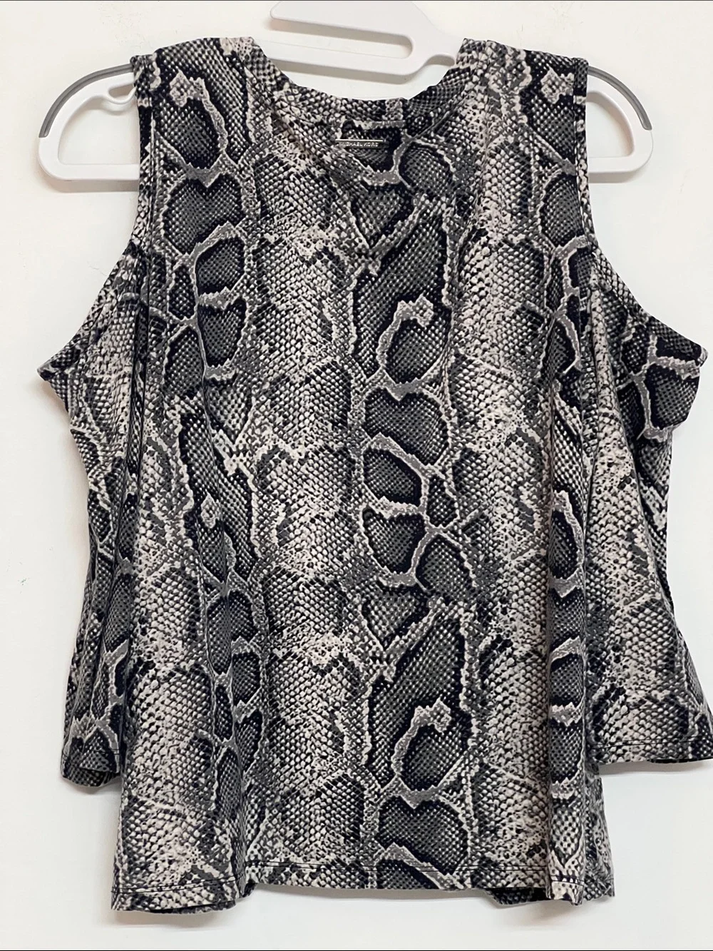 🌞 Michael Kors Black &Gray Snake Print Cold-Shoulder Twist Top Women size XL